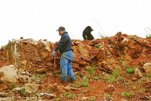 Pointing to Druse Pocket on Ledge